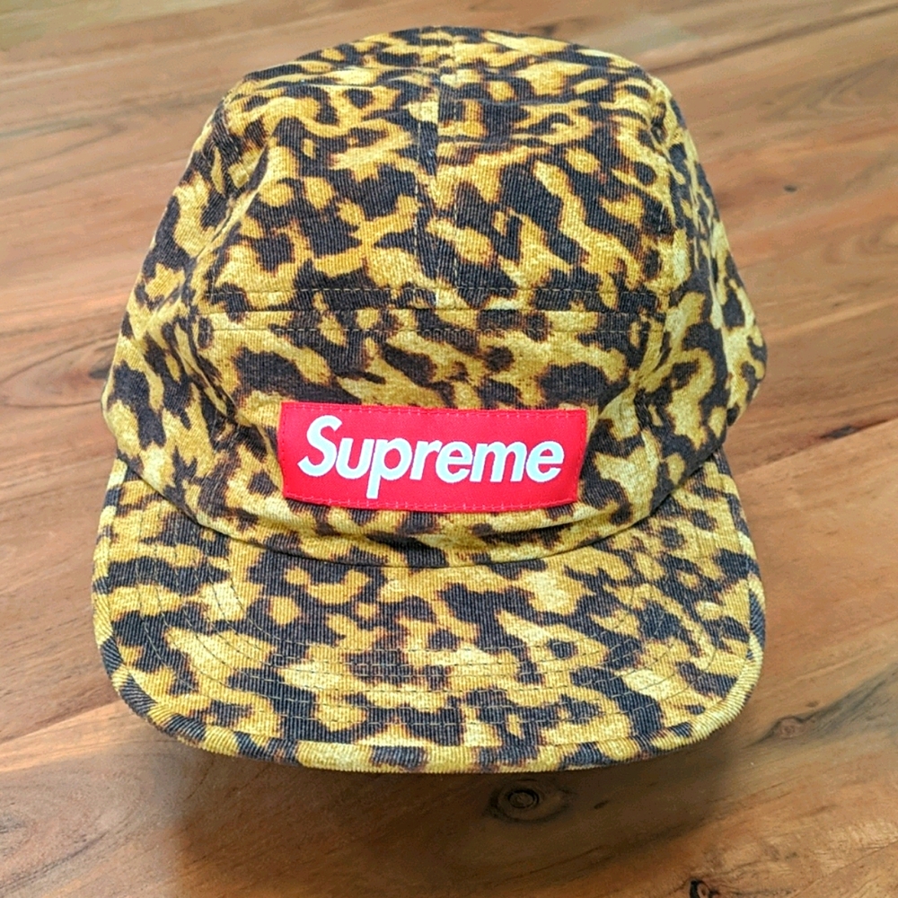Supreme leopard print 5 panel camp cap